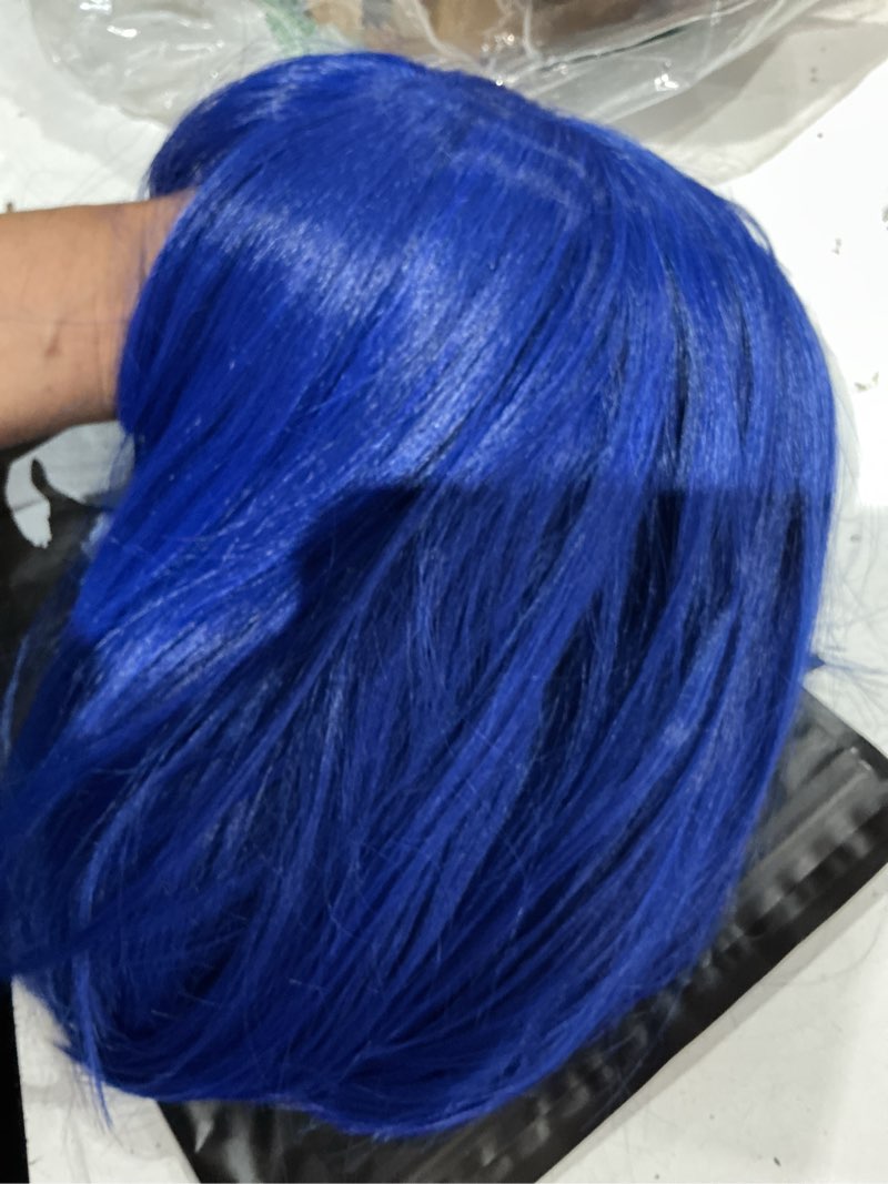 Condition photo showing Good Condition for werd short blue bob wig with bangs synthetic wig for women coraline cosplay | 10inch,straight short bob haircut,coraline cosplay,heat resistant natural fiber,blue anime wig?daily party halloween