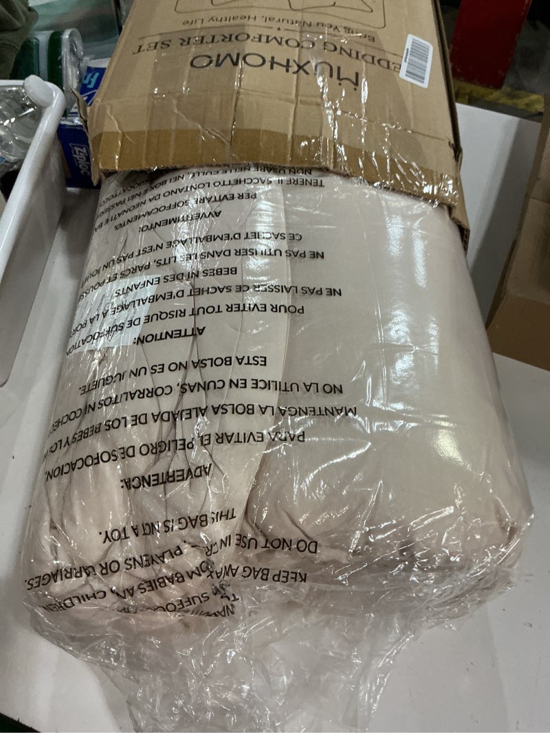 Condition photo showing New/Like New for muxhomo 7 pieces queen comforter set, soft bed in a bag queen size, all season bedding set with comforter, flat sheet, fitted sheet, pillowcases & shams, beige queen(88"x 88") 01 - beige