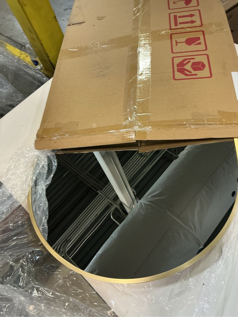 Condition photo showing Good Condition for Bathroom Mirror for Wall, 30''x20'', Gold Oval Mirror for Bedroom Entryway Bathroom, Metal Framed Vanity Mirror(30''x20'',Gold) Oval Gold 30"L x 20"W