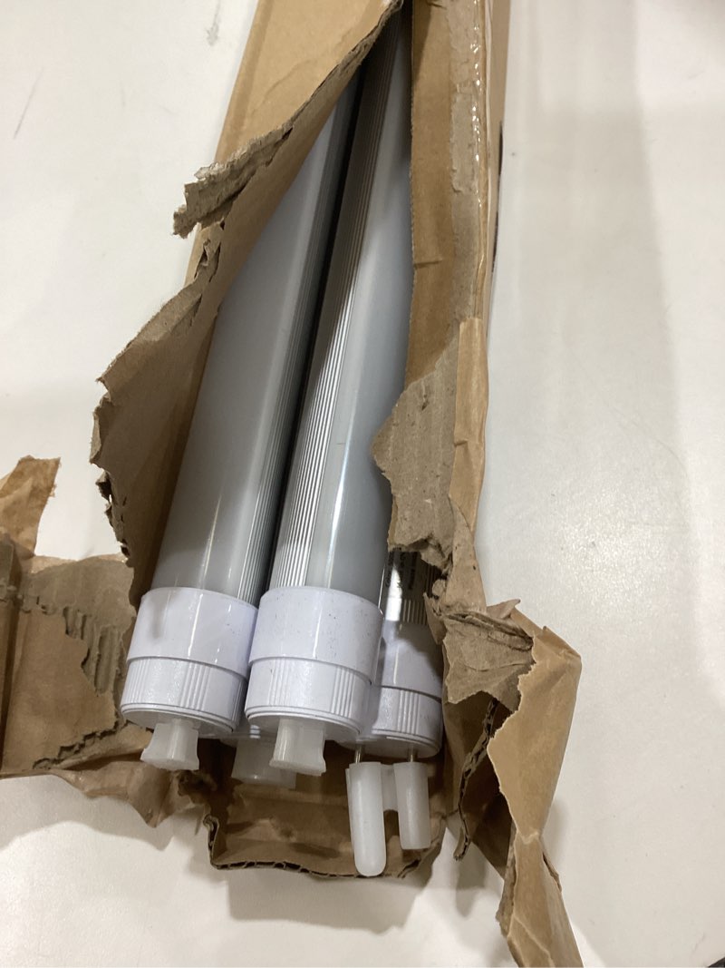 Condition photo showing As Is for 4 pack f15t8 led replacement bulb,120v,7w,5000k daylight white,f15t8 led rotatable end caps,frosted cover,18 inch led bulb 4 count (pack of 1)