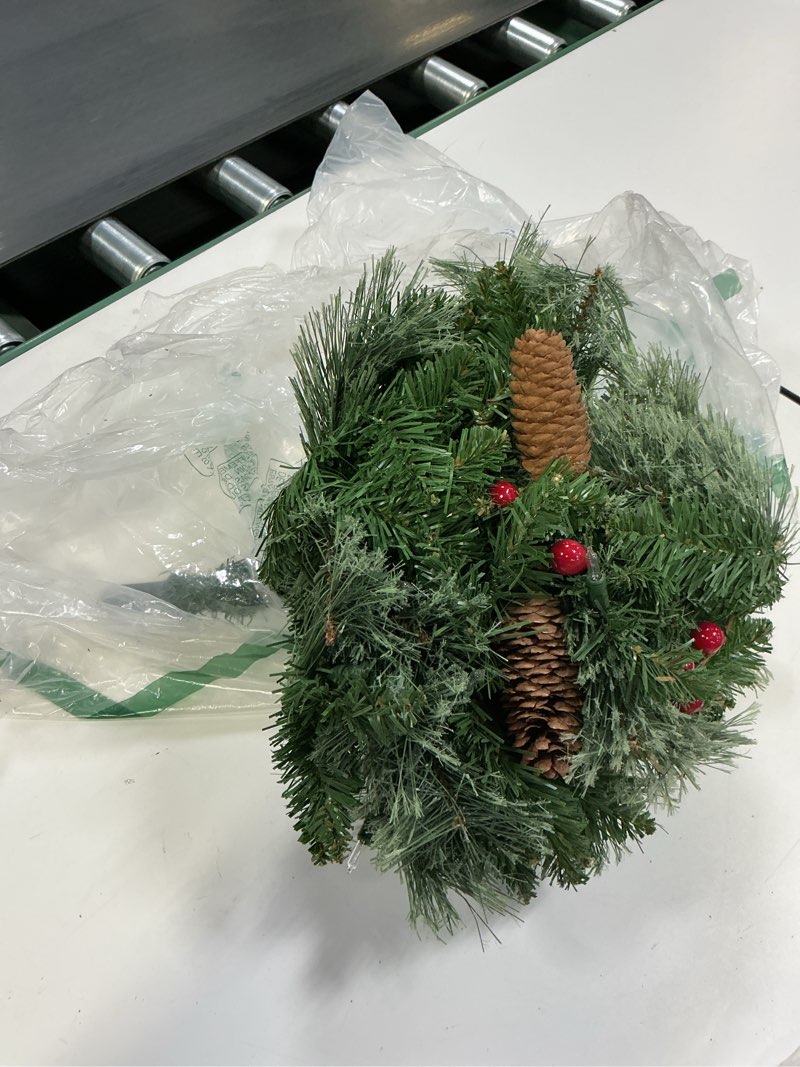 Condition photo showing As Is for (Similar)Best Choice Products Large Pre-Lit Christmas Urn Filler, Outdoor & Indoor use with Pinecones and Red Berries, White & Multi LED Lights, 26” Diameter