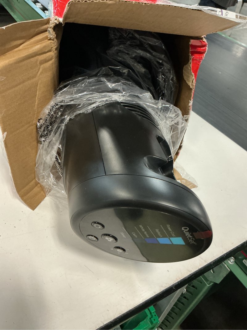 Condition photo showing As Is for honeywell 40" black quiet set oscillating tower fan, 30ft air circulation power, 5 speed, auto off timer, hyf260b