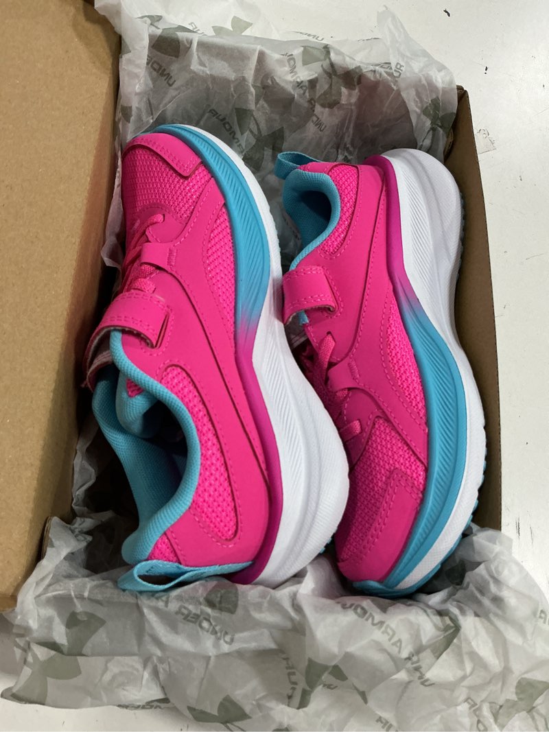 Condition photo showing New/Like New for (size 13k) under armour girls' pre school charged assert 11 alternate closure 13 little kid (694) pink rave/fresco blue/iridescent