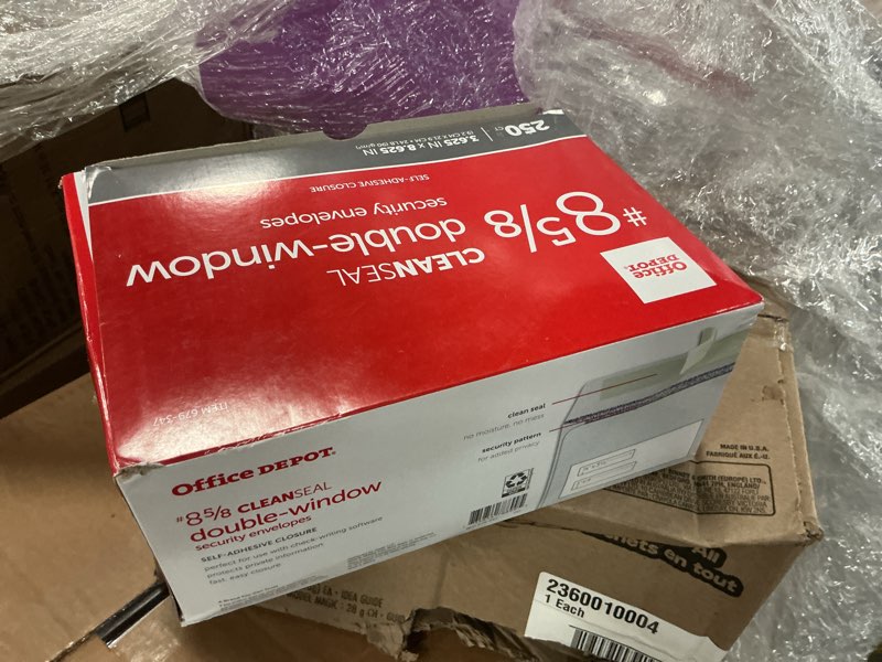Condition photo showing New/Like New for office depot double-window envelopes, #8 5/8in. (3 5/8in. x 8 5/8in.), white, self-adhesive, box of 250, 77159