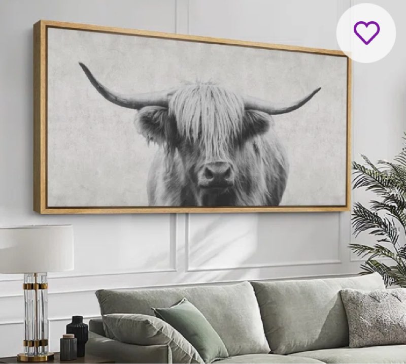 Animals "Portrait Of A Highland Cow Black And White Modern Art Extra Large Framed  25 x 61