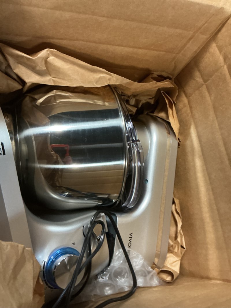 Condition photo showing As Is for costway stand mixer, 660w electric kitchen food mixer with 6-speed control, 6.3-quart stainless steel bowl, dough hook, beater, whisk (silver-update)
