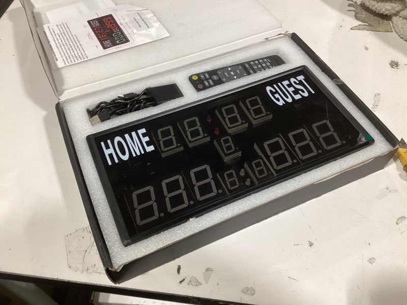 Condition photo showing As Is for Scoreboard Electronic Digital Score Keeper with Remote Basketball Scoreboard Sports Score Ticker with Timer 24h Real Time for Football/Cornhole Hole/ping Pong/Table Tennis Dart Indoor&Outdoor Games black