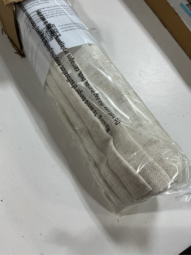 Condition photo showing New/Like New for everyday celebration linen blend cordless roman blinds â€“ light filtering pull down window treatment for home, indoor shades & blinds (27x64 natural) natural 27"w x 64"h