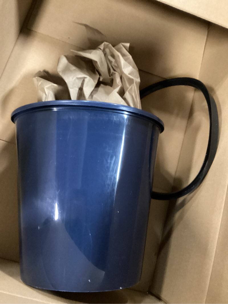 Condition photo showing As Is for Plastic Small Trash Can Wastebasket - Garbage Can Basket for Bathrooms - Laundry Room, Kitchens, Offices, Kids Rooms, Dorms - Blue