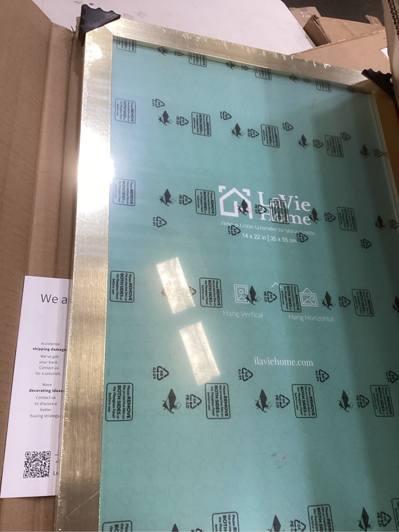 Condition photo showing Good Condition for lavie home 14 x 22 picture frame, large poster frame with high definition plexiglass, horizontal or vertical wall gallery poster frames suitable for photos, artworks, posters,puzzle, gold 1pc 14x22 gold