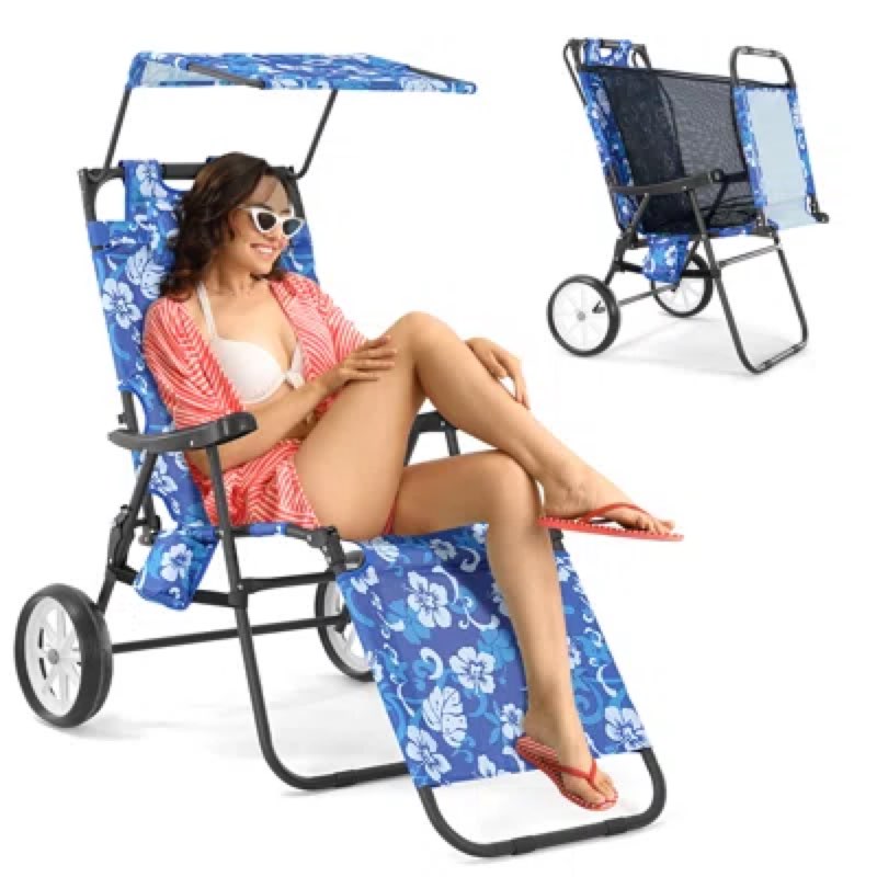 Beach Cart Chairs with Wheels, 2 in 1 Heavy Duty Beach Chair with Canopy Shade, Perfect for beach