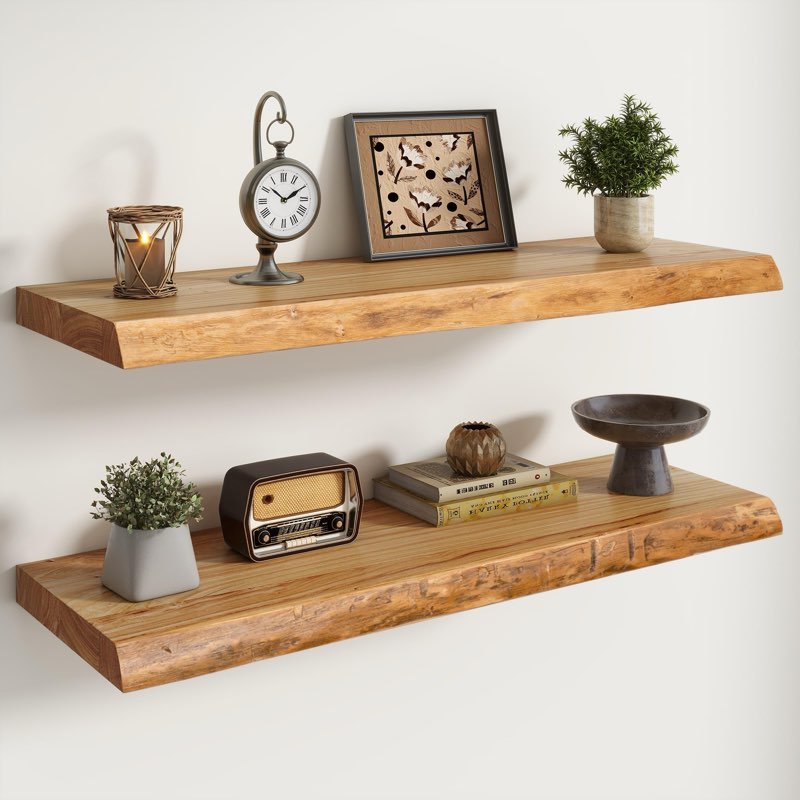 RICHFOCUS Live Edge Wood Floating Shelves for Wall 36" Natural Solid Wood Wall Mounted Shelf|8 Inch 