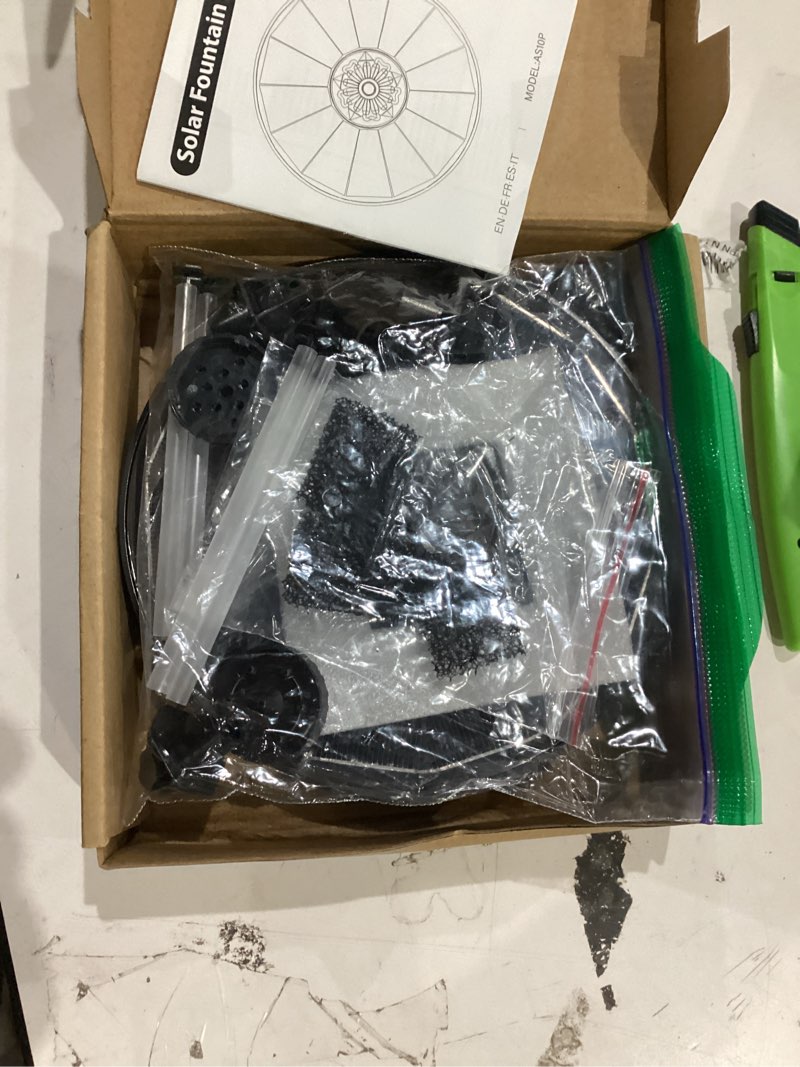 Condition photo showing Good Condition for yzert solar fountain with 2000 mah battery backup works in cloudy, glass solar powered bird bath fountains with 7 nozzles, 3.5 w solar fountain pump for birdbath,garden, outdoor, pond