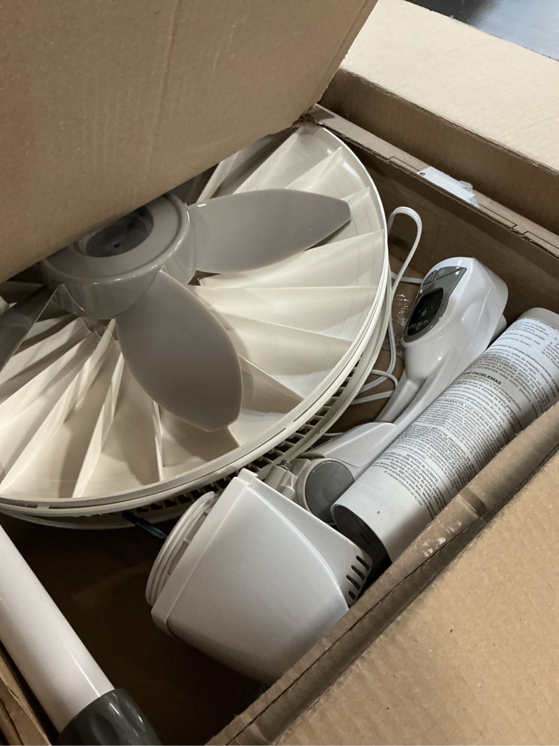 Condition photo showing As Is for Lasko Cyclone Pedestal Fan, Adjustable Height, Remote Control, Timer, 3 Speeds, for Bedroom, Kitchen, Office and Living Room, 18", White, 1885, Large