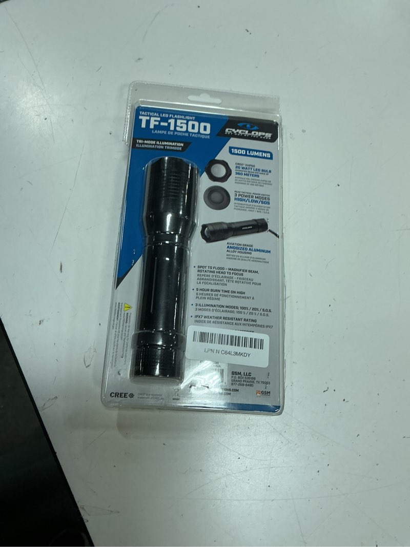 Condition photo showing New/Like New for cyclops 1,500-lumen tactical flashlight (cyc-tf1500) (gsmcyctf1500), black