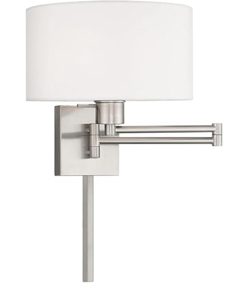 livex lighting 40036-91 24.25" one light swing arm wall mount, brushed nickel finish with off-white fabric shade