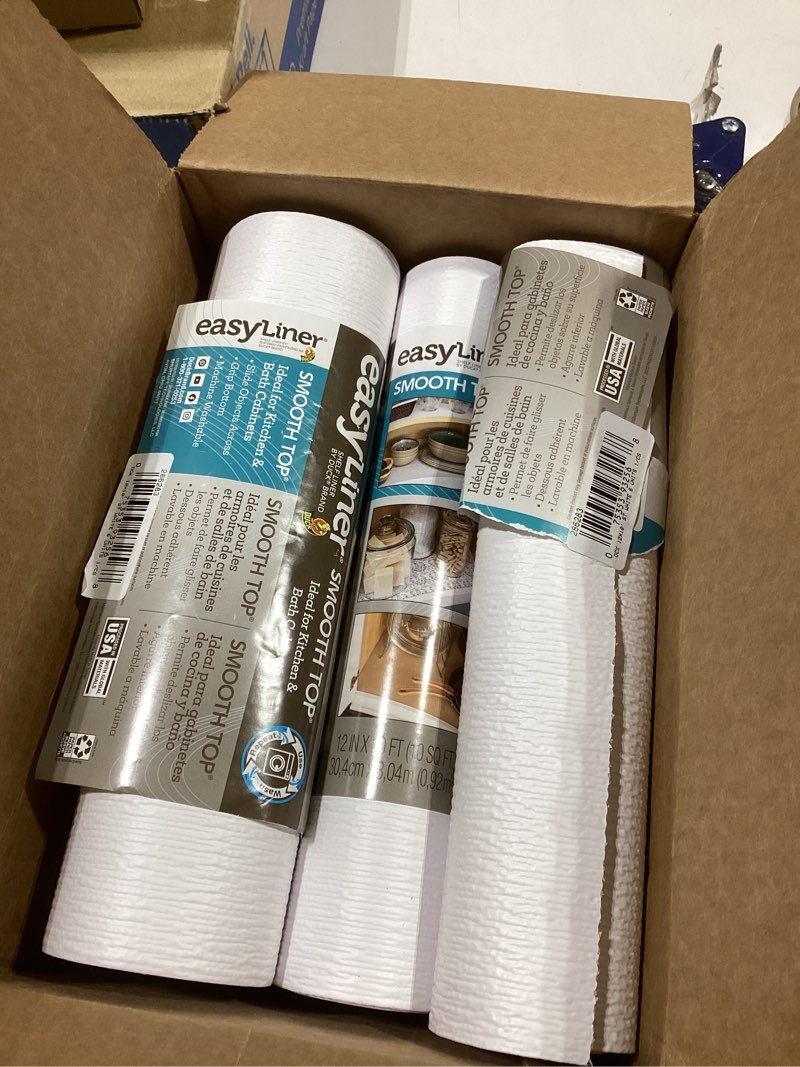 Condition photo showing Good Condition for Smooth Top EasyLiner for Cabinets & Drawers - Easy to Install & Cut to Fit - Shelf Paper & Drawer Liner Non Adhesive - Non Slip Shelf Liner for Kitchen Pantry - 12 Inch Width - 60 Total Feet - White 12" x 10' (Pack of 6) White