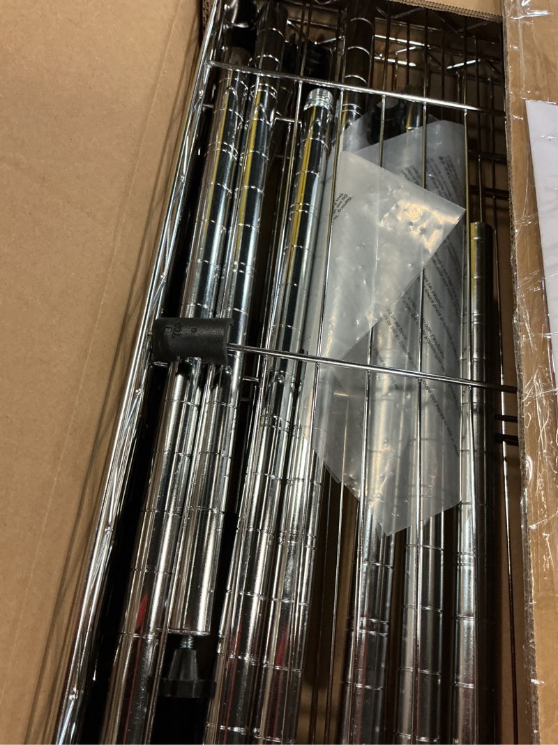 Condition photo showing Good Condition for amazon basics 3-shelf adjustable heavy duty steel wire shelving rack with chrome finish, no-tool assembly, 250 lbs per shelf, 23.2" l x 13.4" w x 30" h narrow 3-shelf chrome