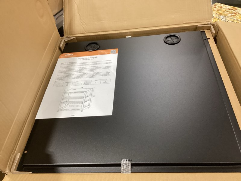 Condition photo showing New/Like New for tecmojo 12u open frame network rack for it & av gear, av rack floor standing or wall mounted,with 2 pcs 1u rack shelves & mounting hardware,network rack for 19" networking,audio and video device 12u without casters