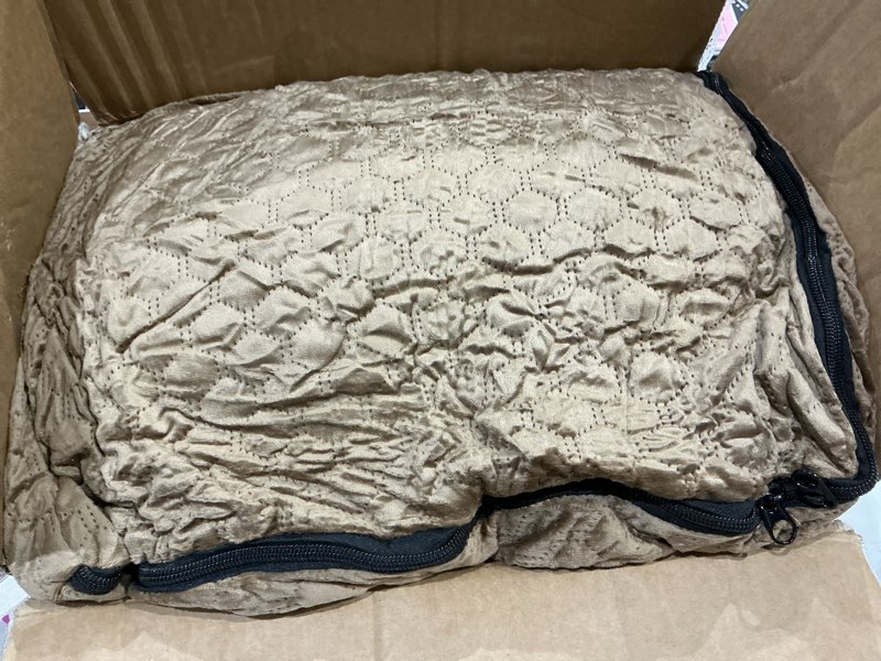 Condition photo showing As Is for dog car seat for large/medium dogs - memory foam dog booster seat for under 55lbs or 2 small dogs-detachable and washable travel bed with thick cushion and storage pockets-brown