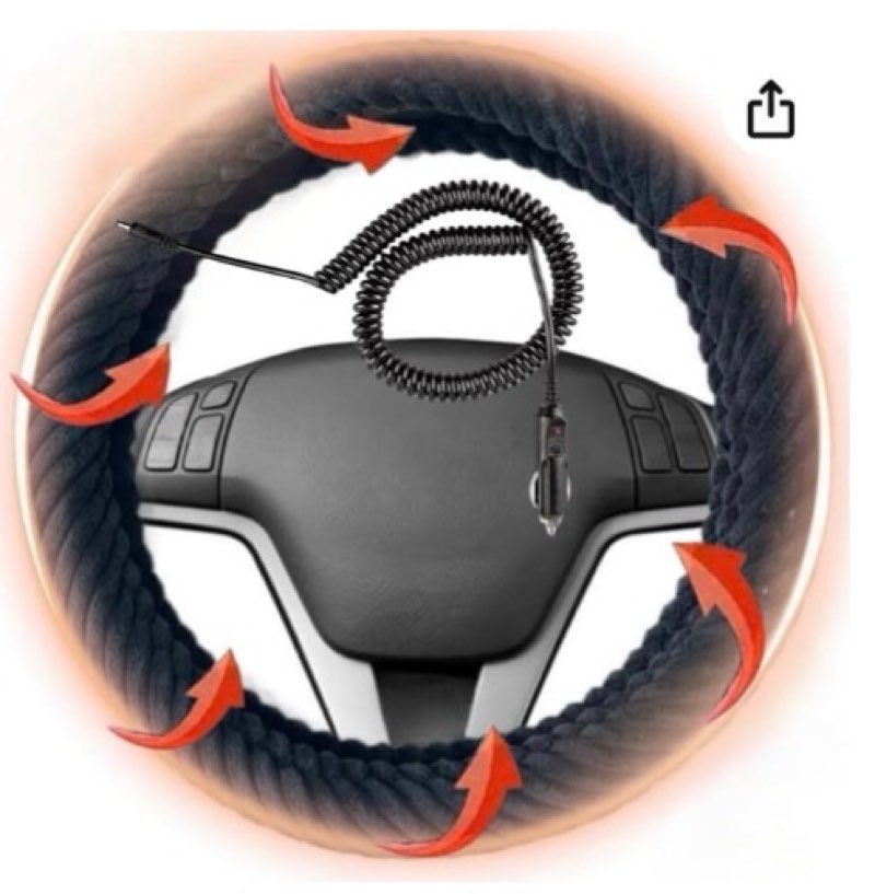 New Heated Steering Wheel Cover, 12V Car Plug, Universal Fit 14.5-15 Inch Anti-Slip Wheel Protector 