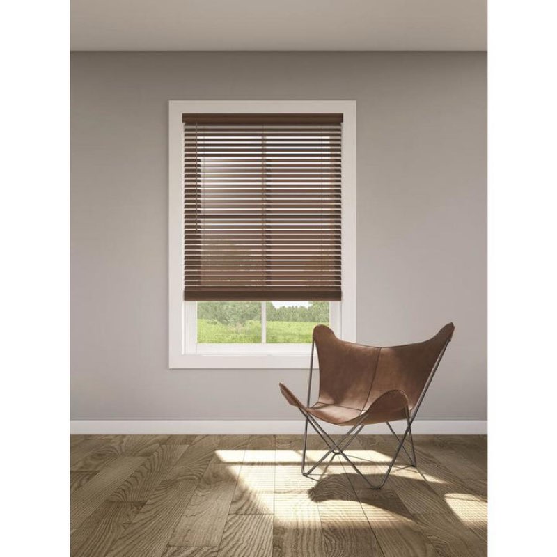 LEVOLOR Trim+Go 2-in Slat Width 47-in x 64-in Cordless Walnut Faux Wood Room Darkening Faux Wood Blinds