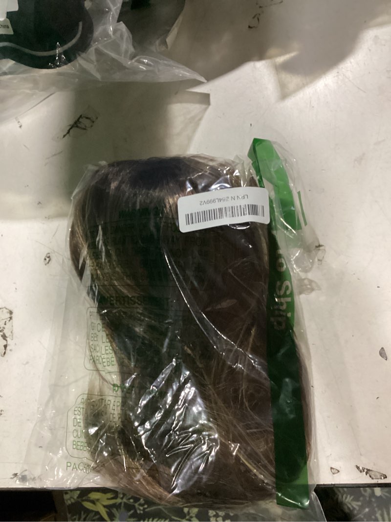 Condition photo showing New/Like New for renershow ombre brown with blonde highlights layered bob wig with bangs medium length straight bob wigs for women 12inch synthetic natural looking daily party average size wig