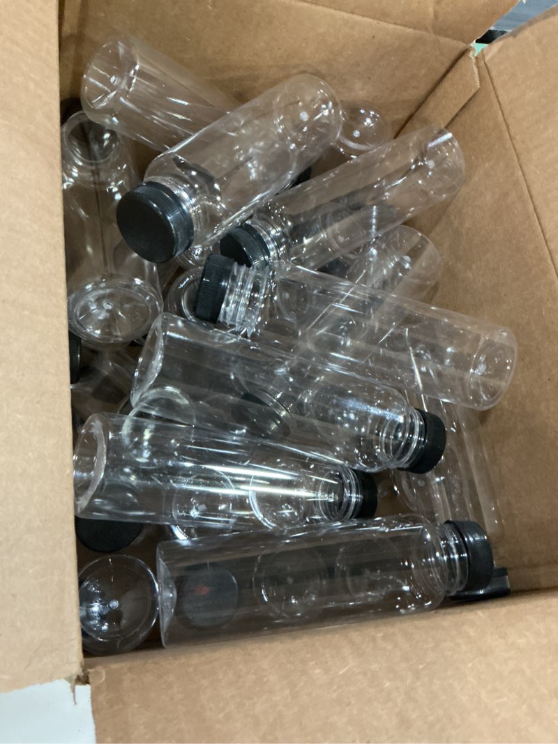 Condition photo showing Good Condition for 40pcs 12oz plastic juice bottles with caps, empty pet disposable plastic bottles, clear bulk drink containers with black tamper evident lids for juicing, drinking and other beverages 12 ounces