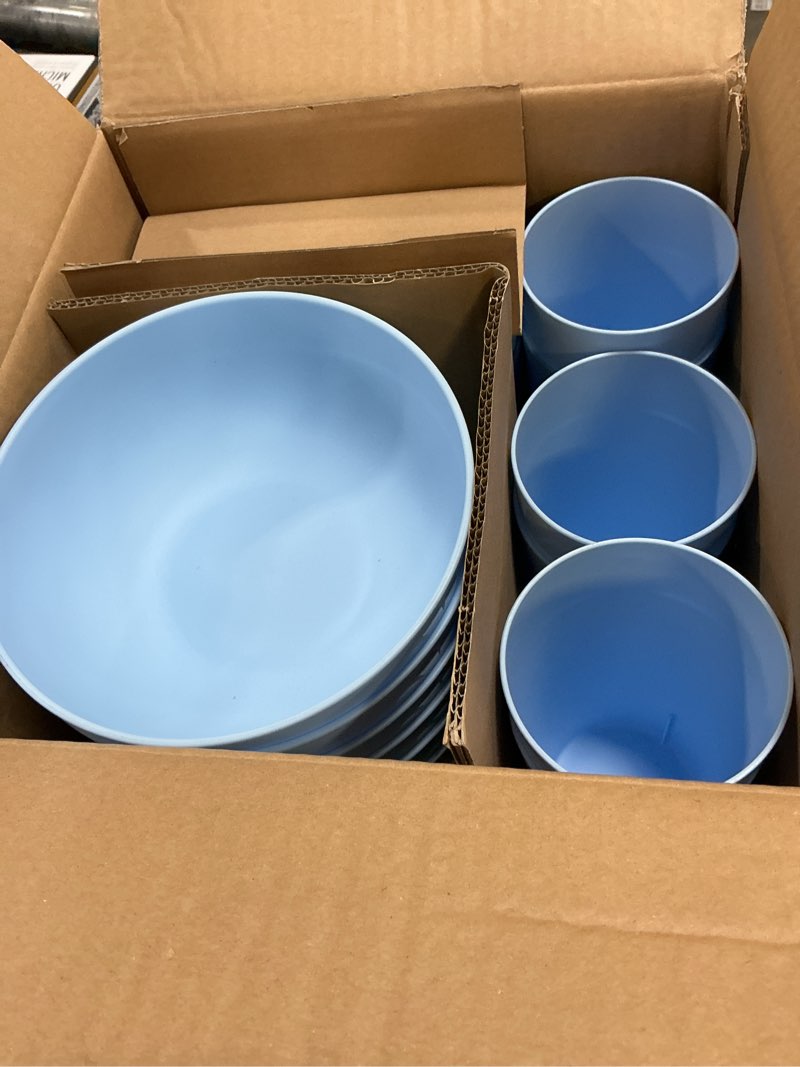 Condition photo showing Good Condition for mainstays 30-piece plastic etched daisy pattern dinnerware bundle set  blue