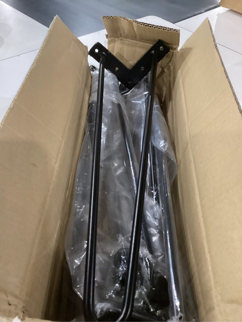 Condition photo showing As Is for 18 inch hairpin legs for furniture set of 4, heavy duty industrial metal table legs with 3/8" black solid iron, diy hair pin legs for coffee table, bench, end table with 4 floor protectors 18 inch black