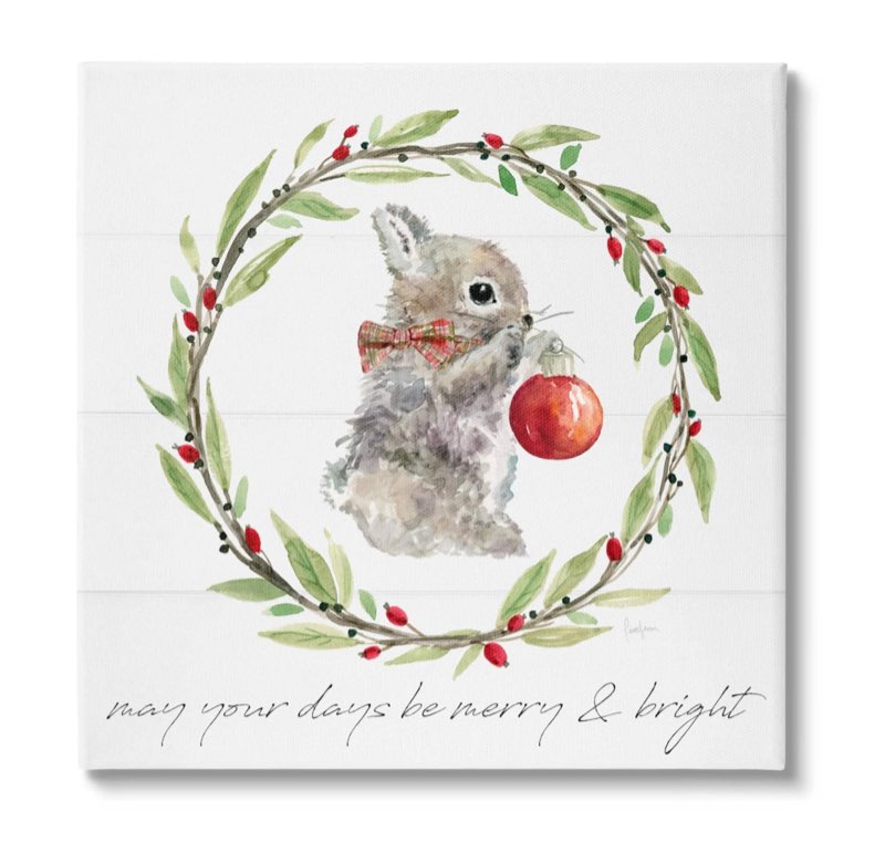 Stupell Industries Merry & Bright Bunny Wreath Wall Plaque Art 23X23