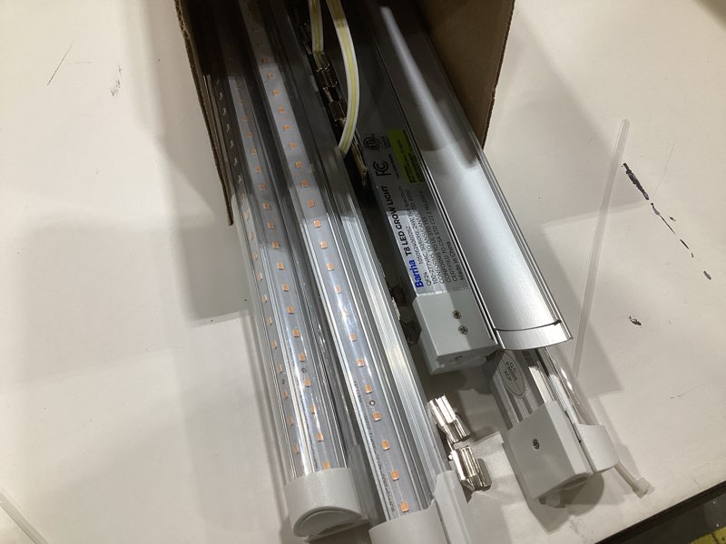 Condition photo showing As Is for barrina 8ft led shop lights, 72w 10000lm 5000k, daylight white, v shape, clear cover, hight output, linkable, t8 led tube lights for garage 8 foot with plug, 4 packs 5000k 8ft-4 packs