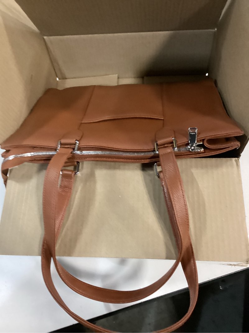 Condition photo showing Good Condition for befen Genuine Leather Laptop Tote Bag for Women Work, Womens Totes Purse Shoulder Bags with 15.6" Laptop Compartment Handbags Cognac Brown