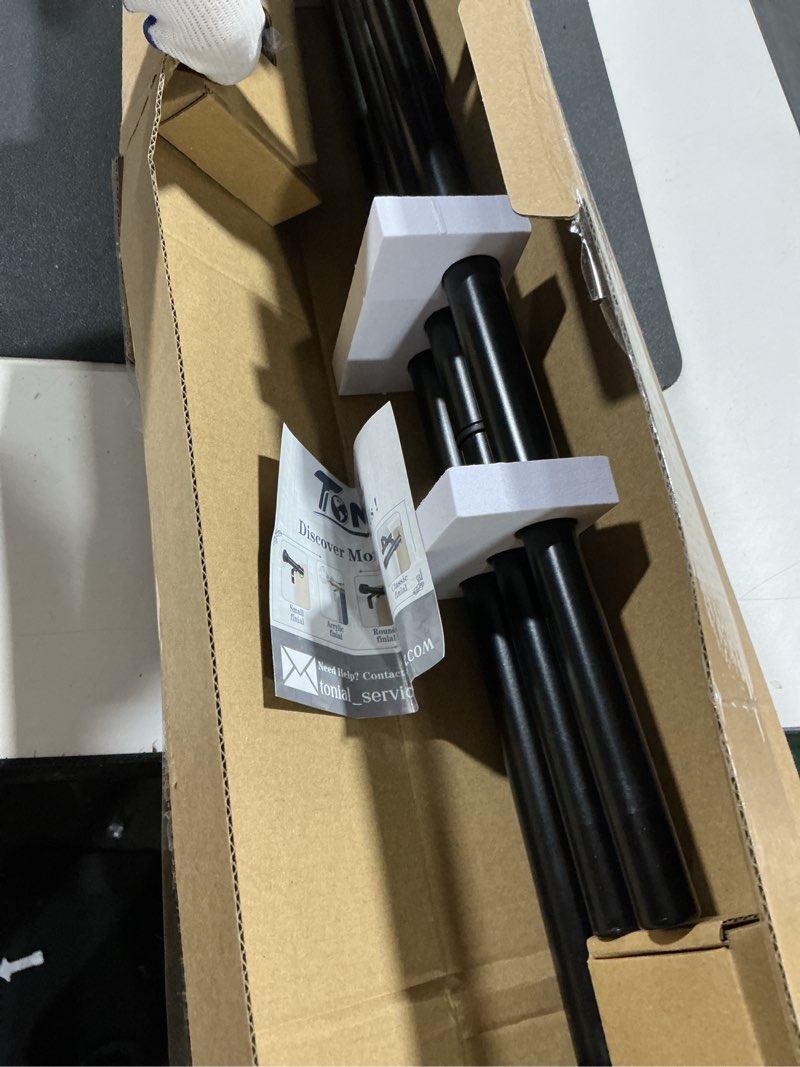 Condition photo showing Good Condition for tonial bay window curtain rods, 36 to 72 inch center rod for window, 20 to 36 inch side rods for windows 3/4 inch decorative drapery rods with small cap finial, light black light black 36-72"(3 sided)