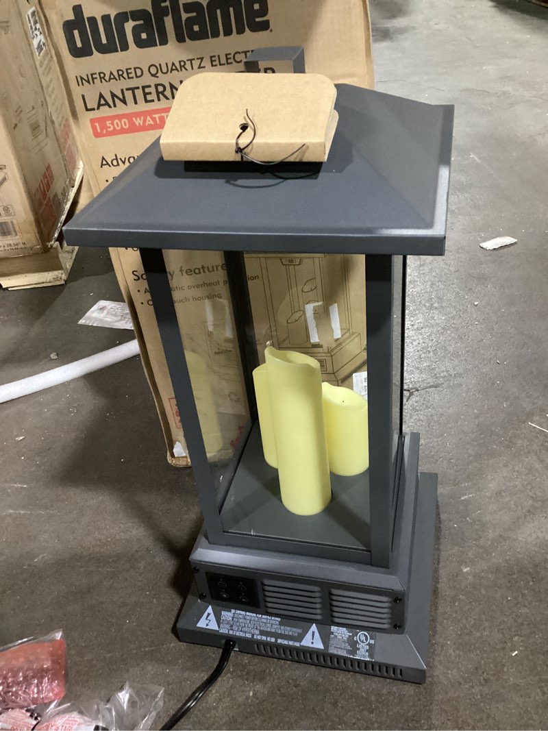 Condition photo showing Good Condition for Duraflame 28 in. Electric Lantern with Infrared Heat and Remote Control in GUN METAL GRAY