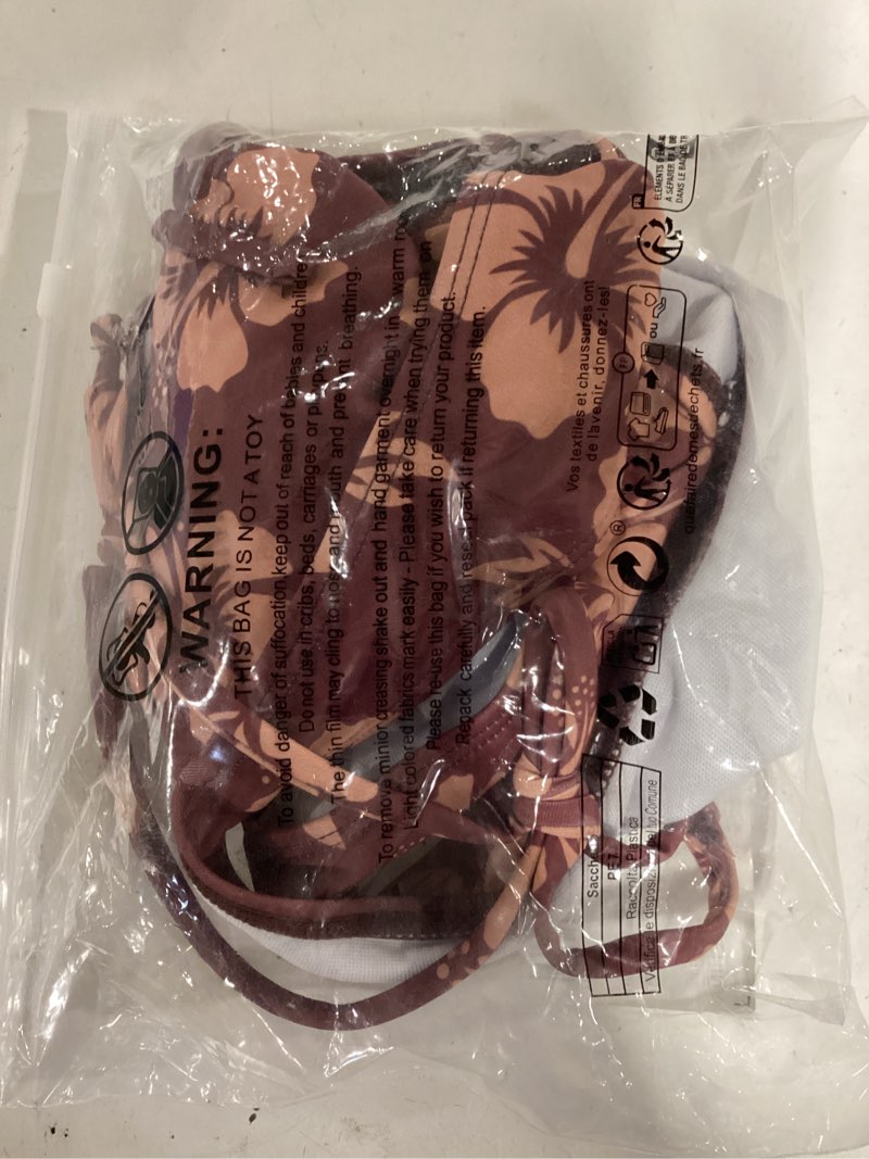 Condition photo showing Good Condition for makemechic women's polka dots triangle thong bikini sets floral cute bathing suit swimsuits medium floral print brown