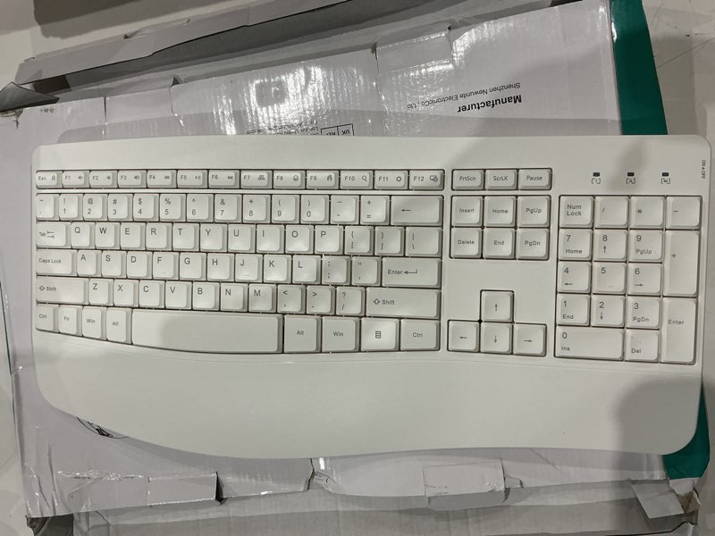 Condition photo showing As Is for (used)ergonomic keyboard and mouse combo, full size cordless computer keyboard with palm wrist rest ergonomic mouse for windows computers laptops - whites