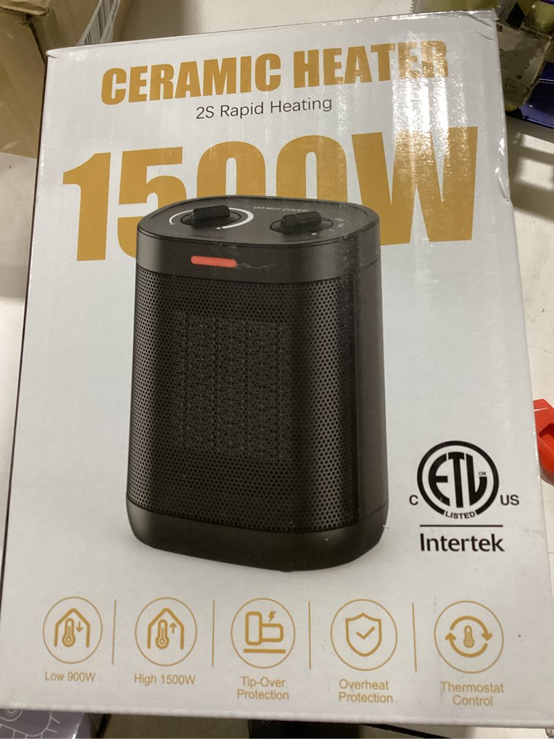 Condition photo showing Good Condition for 1500W Space Heaters for Indoor Use, Portable PTC Ceramic Space Heater, Small Space Heater with Thermostat, Three Modes, Overheat and Tip-Over Protection for Office Home BLACK