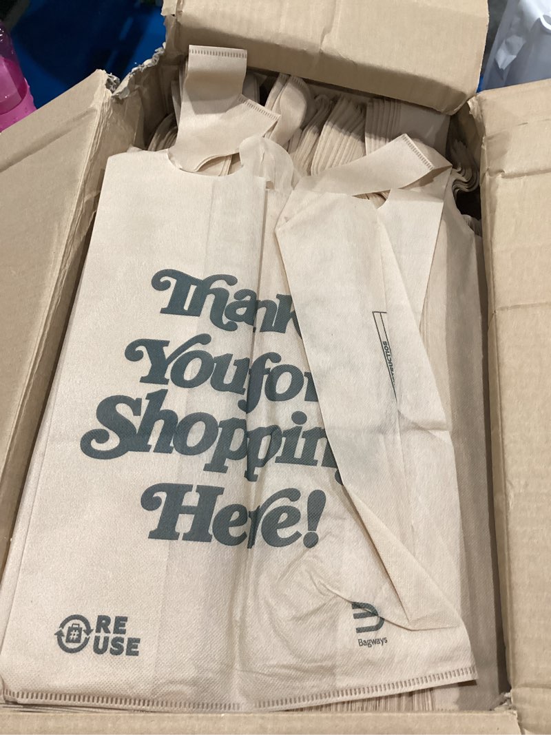Condition photo showing Good Condition for 300 pack t-shirt reusable, eco-friendly shopping & grocery bags 12.5 x 6 x 21.5 inches green