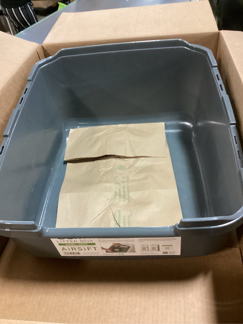 Condition photo showing As Is for Catit Airsift Jumbo Hooded Litter Pan, Warm Gray/White - Privacy and Easy Access for Cleaning - Ideal for Larger or Multiple Cat Households <missing lid>