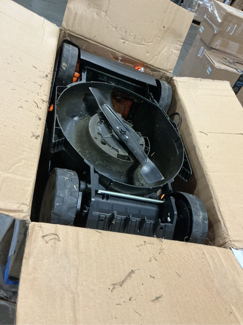Condition photo showing As Is for lawnmaster clm2413a cordless 13-inch lawn mower 24v max with 2x4.0ah battery and a charger