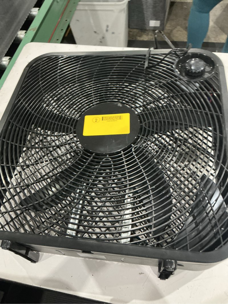 Condition photo showing As Is for utilitech 20-in high velocity indoor box fan, in black