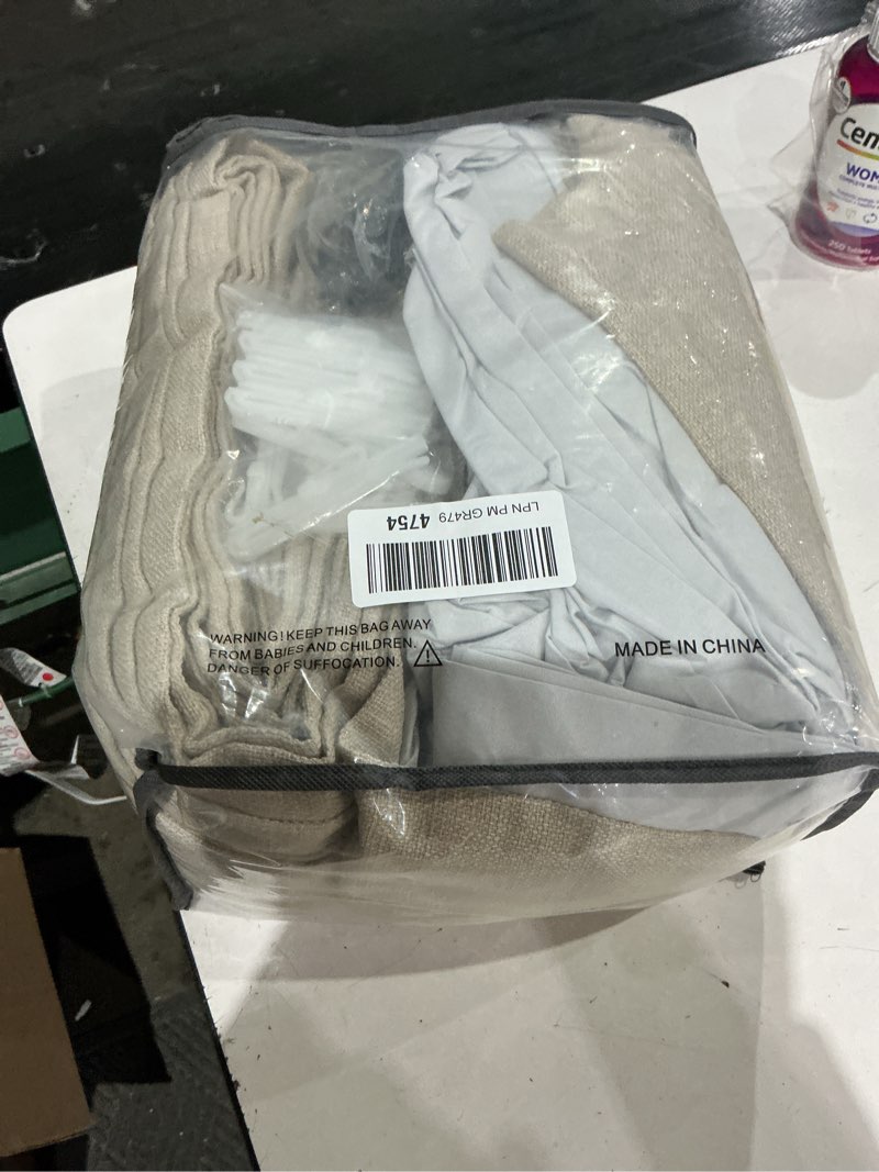 Condition photo showing Good Condition for pinch pleat beige 120 inch blackout curtains for living room 2 panels set 100% black out flax burlap beige oatmeal pleated drapes room darkening extra long luxury high ceiling windows curtain 10ft oatmeal 40"w x 120"l (pack of 2)