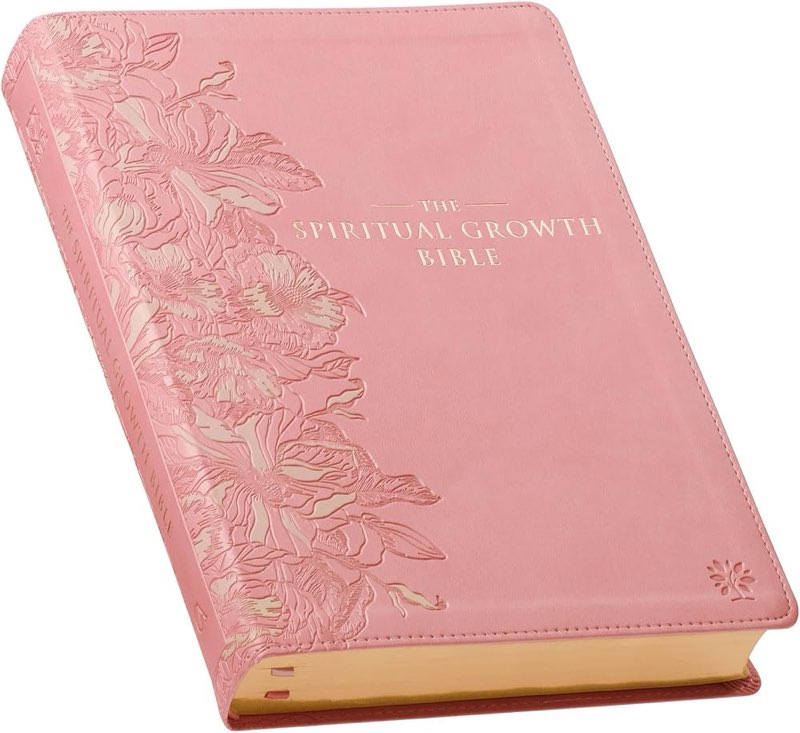 the spiritual growth bible, study bible, nlt - new living translation holy bible, faux leather, pink