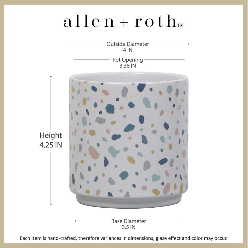 allen + roth round 4.14-in w x 4.14-in l white ceramic indoor planter