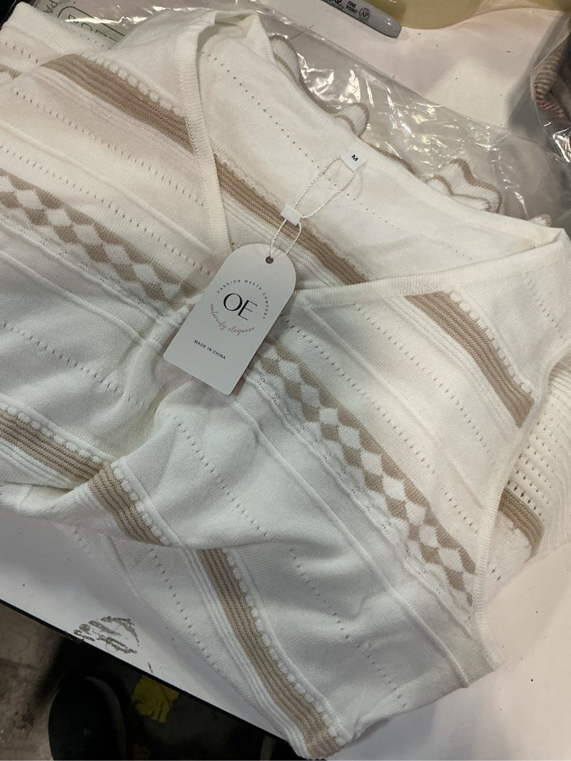 Condition photo showing New/Like New for ouges women's 2026 spring casual v neck maternity dress sleeveless striped stretchy midi dress bodycon pregnancy dress medium off-white khaki stripes