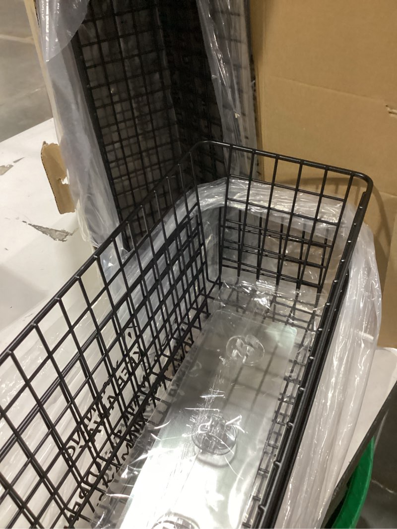 Condition photo showing Good Condition for 4 set [extra large] hanging wall mount storage baskets with adhesive hooks & steel hooks, multiuse sturdy wire metal organizing baskets for home kitchen bathroom pantry utility organizer, black