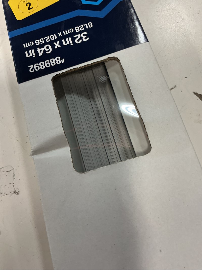 Condition photo showing As Is for project source room darkening 1-in slat width 32-in x 64-in cordless white vinyl room darkening mini-blinds