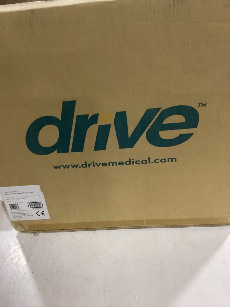 Condition photo showing New/Like New for drive medical preservetech secure lock raised toilet seat with handles, 5 inch, white