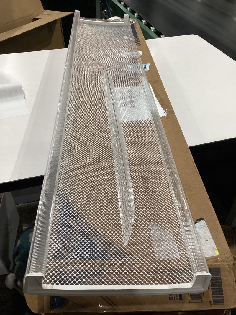 Condition photo showing As Is for damaged lithonia lighting 4 foot replacement acrylic diffuser lens, clear prismatic replacement cover for 48-inch lb series narrow body curved wraparound ceiling light fixture for shop lights